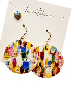 Colourful Confetti Earrings - Cork Leather (Vegan)