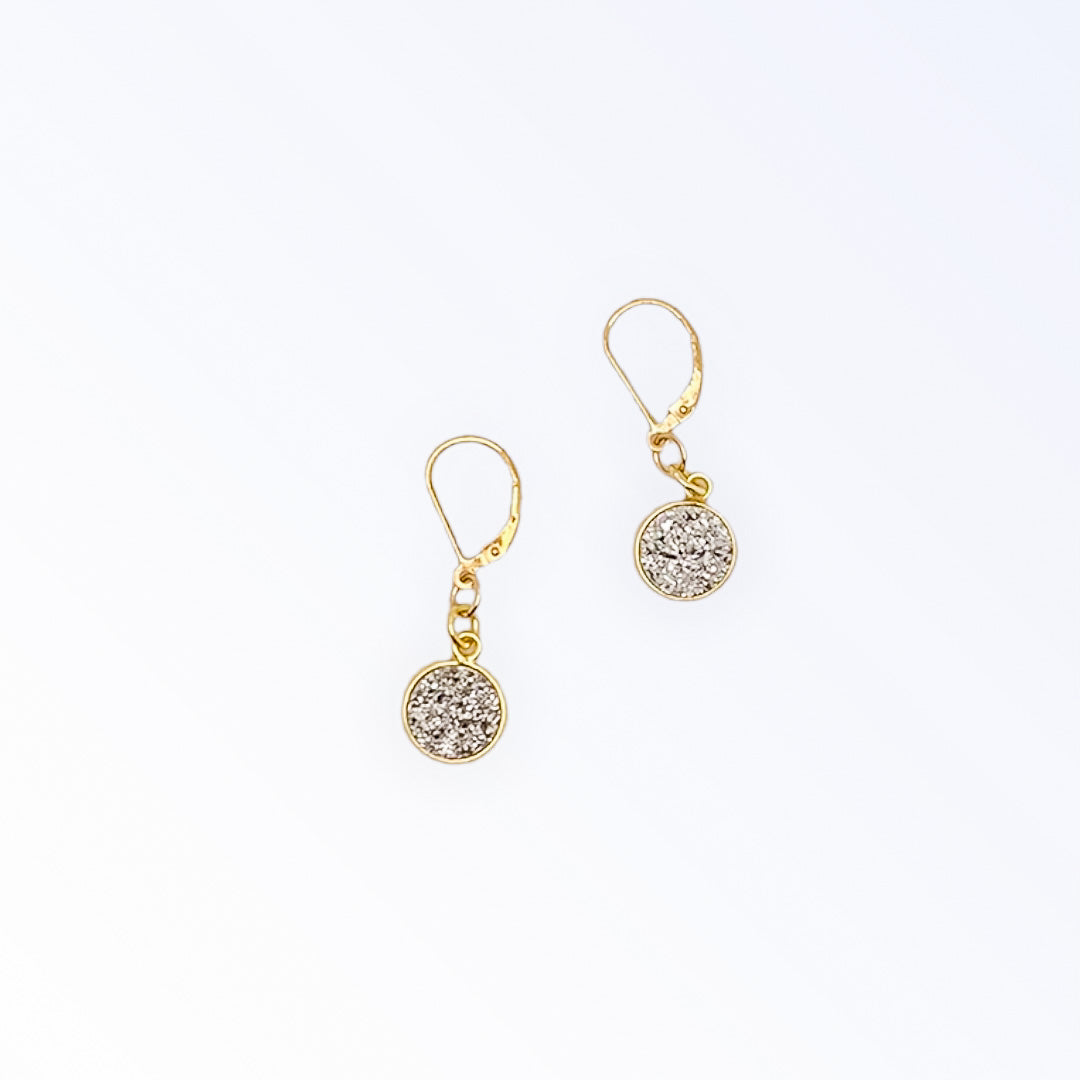 Sparkly Earrings - Silver Druzy Gemstone