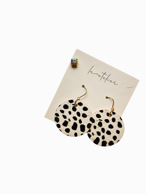 Leather Earrings - Circle Earrings - Spotted Dalmatian