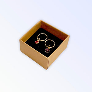 Ruby hoops - 14mm 14kt gold filled gemstone bezel earrings