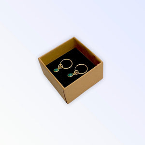 Emerald hoops - 14mm 14kt gold filled gemstone bezel earrings