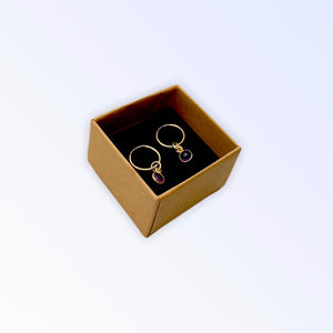 Amethyst hoop earrings - 14mm 14kt gold filled gemstone bezel earrings