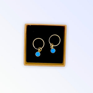 Turquoise hoops - 14mm 14kt gold filled gemstone bezel earrings