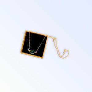 Green Onyx pear bezel - 14kt gold filled necklace (16")