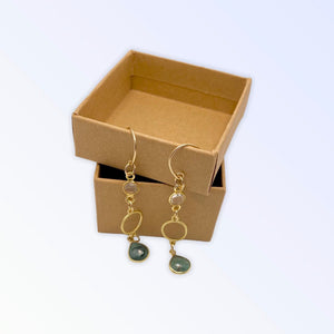 Faceted Emerald, clear quartz & gold vermeille dangle earrings -14kt gold filled on bass clefs
