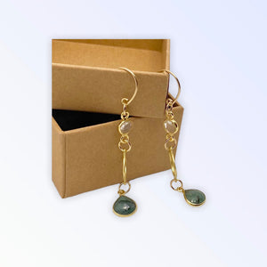 Faceted Emerald, clear quartz & gold vermeille dangle earrings -14kt gold filled on bass clefs