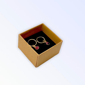 Ruby hoops - 14mm 14kt gold filled gemstone bezel earrings