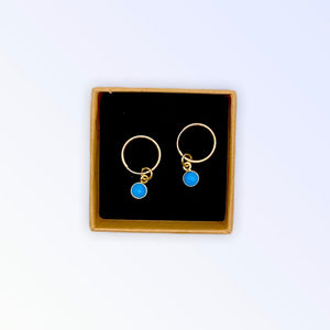 Turquoise hoops - 14mm 14kt gold filled gemstone bezel earrings