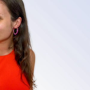 Beaded Hoop Earrings - Pink Fuchsia