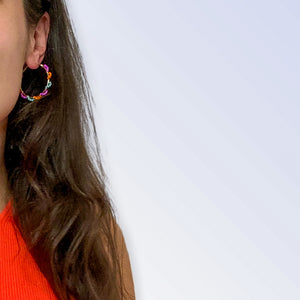 Beaded Hoop Earrings - Blue Pink Orange