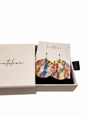 Leather Earrings - Circle Earrings - Rainbow Multicolour - Confetti