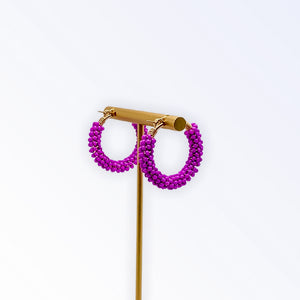 Beaded Hoop Earrings - Pink