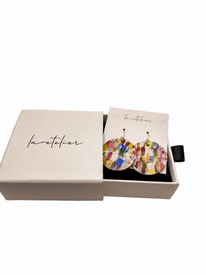 Leather Earrings - Circle Earrings - Rainbow Multicolour - Confetti