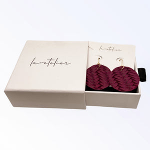 Leather Circle Earrings- Burgundy