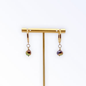 Pearl Hoop Earrings - Purple Green