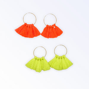 Tassel Hoop Earrings - Neon Orange