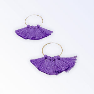 Tassel Hoop Earrings - Purple